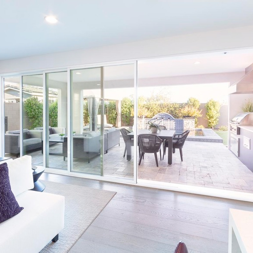 Milgard patio door detail showing frame and hardware